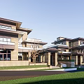 Luxury Detached Villa Community With Waterfront Green Lawn And Modern Architecture