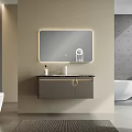 Modern Bathroom Vanity Cabinet with Backlit Mirror Gray Cabinet and Black Countertop