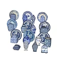 Blue and White Ceramic Wares Featuring Plates Jars Vases and Decorative Pieces