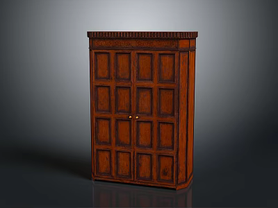 Traditional Wooden Cabinet With Double Paneled Doors Brown Finish And Decorative Top 3d model