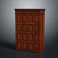 Traditional Wooden Cabinet With Double Paneled Doors Brown Finish And Decorative Top