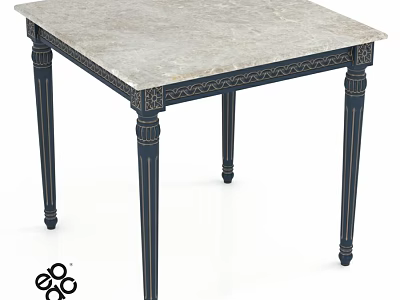 Elegant Dining Table With Marble Top And Dark Blue Carved Legs 3d model