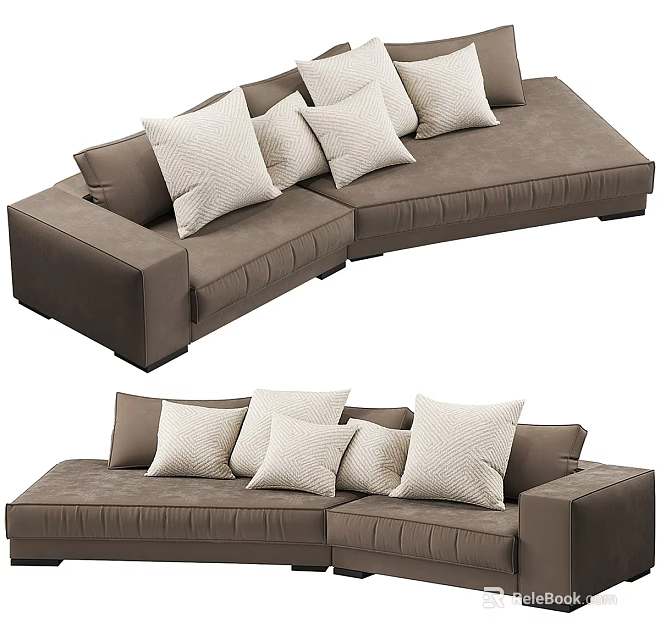 Modern Brown Sectional Sofa Design With Light Cushions And Comfortable Seating 3d model