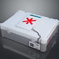 White Emergency Medical Device With Red Cross Symbol And Cable Connection