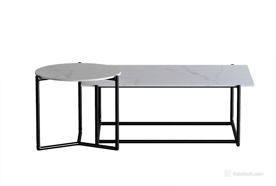 Modern Coffee Table Set With Marble Top And Black Metal Frame 3d model