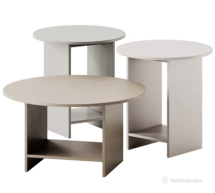 Three Modern Minimalist Round Coffee Tables With Light Colored Sleek Frame And Storage Shelf 3d model 