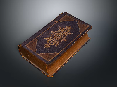 Intricately Carved Antique Book Cover With Ornate Gold Patterns And Leather Binding 3d model