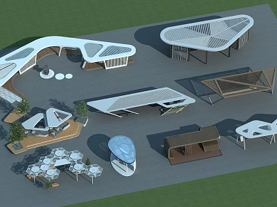 Modern Outdoor Pergolas With Geometric Shapes Diverse Designs And Garden Seating Areas 3d model