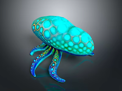Vibrant Turquoise Aquatic Animal With Spotted Design Long Tentacles And Circular Patterns 3d model