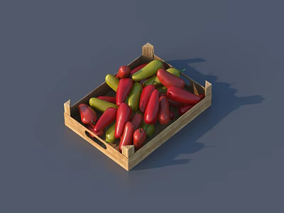 Fresh Red and Green Peppers in a Wooden Tray for Kitchen Use 3d model