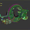 Futuristic Motorcycle With Circular Wheel Design Blue Neon Lights And Metallic Body