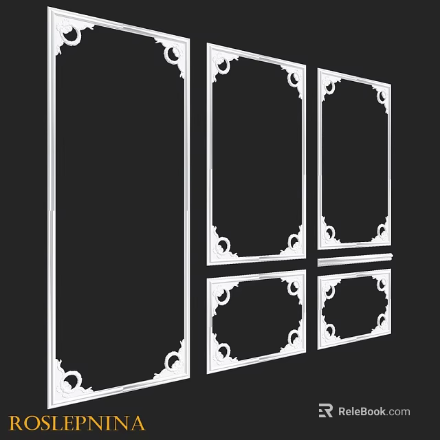 Decorative Components with Ornate White Borders for Interior Wall Design 3d model 