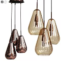 Modern Glass Pendant Lights with Amber Teardrop Shades and Brass Hanging Fixtures