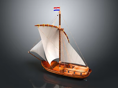 Wooden Sailboat Model With White Sails Dutch Flag And Decorative Display Design 3d model