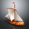 Wooden Sailboat Model With White Sails Dutch Flag And Decorative Display Design