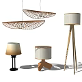Modern lighting combination rattan chandelier table lamp floor lamp 3d model