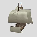 Traditional Wooden Sailboat With White Sails Green And Blue Flags On Deck