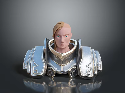 Male Portrait in Silver and Gold Armor with Detailed Shoulder Plates 3d model