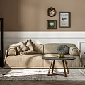 Nordic Double Sofa Coffee Table Combination 3d model