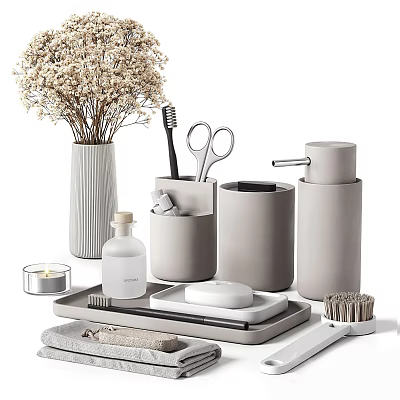 Minimalist Modern Gray Bathroom Accessories With Toothbrush Holder Soap Dispenser And Soap Dish 3d model