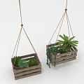 Natural Wooden Hanging Planters With Succulents And Green Leafy Plants