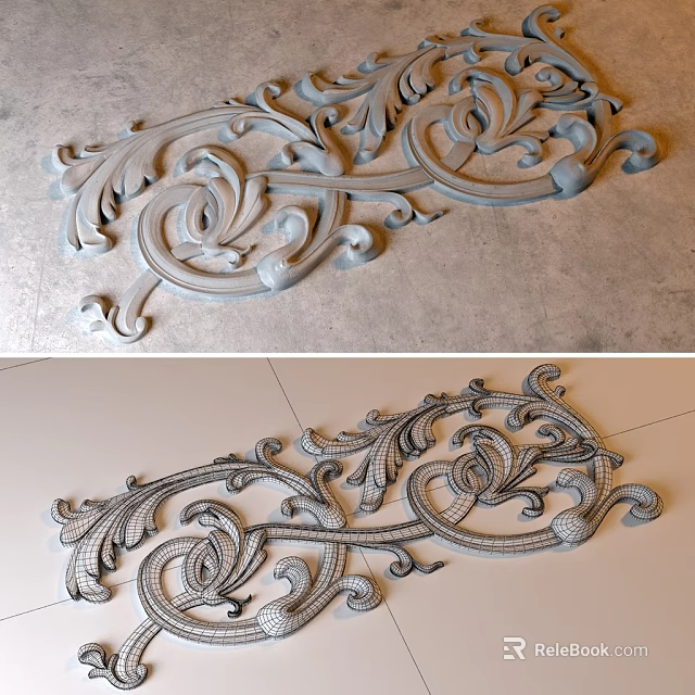 Ornate Carving Design Featuring Intricate Scroll Patterns For Wall Decor 3d model 