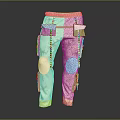 Beige Cargo Style Trousers With Multiple Pockets Knee Pads And Chain Details