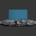 Blue Circular Device With Transparent Panels Flame Symbol And Wrench Icon On Silver Base