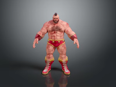 Muscular Fantasy Character With Bald Head Red Trunks And Boots 3d model