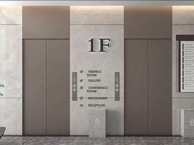 Modern Elevator Lobby Interior Design With Floor Signage And Layout 3d model