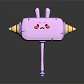 Cute Pink Cartoon Hammer with Rabbit Ears Blush Cheeks and Yellow Cone Ends