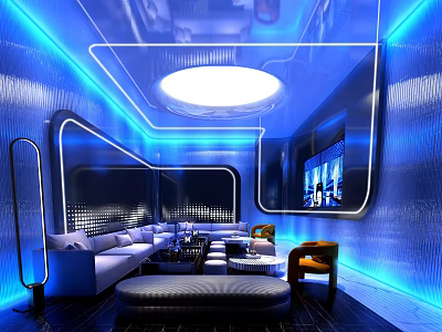 Modern KTV Room With Blue Lighting And Sofas 3d model