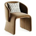 Beige Upholstered Single Chair With Geometric Pattern Pillow And Curved Armrest