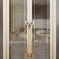 Elegant Modern Double Doors With Glass Panels And Gold Patterned Accents