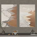 Two Panel Abstract Beach Wave Paintings With Textured Sand And Neutral Tones 3d model