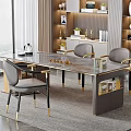 Elegant Modern Tea Table And Chairs With Marble Top Gold Accents And Window View 3d model