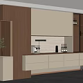 Modern Wooden Wine Cabinet With White Glass Doors And Decorative Plant