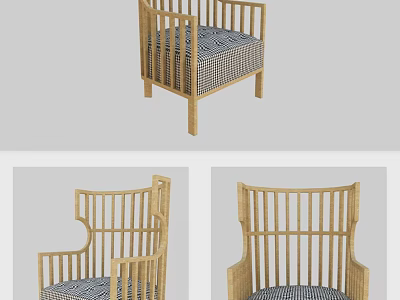 Stylish Rattan Single Sofa With Woven Armrest Backrest And Patterned Cushion Design 3d model