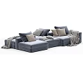 Modern Sectional Sofa With Beige Gray Green Upholstery Pillows And Throws
