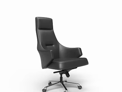Black Leather High Back Office Chair With Modern Design And Rolling Wheels 3d model