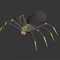 Mechanical Spider With Shiny Metallic Body And Neon Green Leg Tips On Reflective Surface