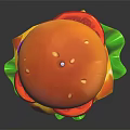 Delicious Fresh Hamburger With Bun Patty Tomato Lettuce Onion And Toothpick