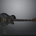 High Quality Dark Acoustic Guitar With Gold Accents And Patterned Body