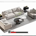 Modern Light Gray Sofa and Coffee Table Set With Round Table Throw Pillows Side Tables 3d model