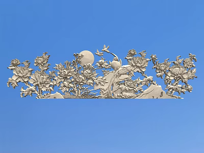 Intricate Exquisite Carving Artwork With Flowers Moon Bird And Branches 3d model