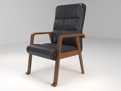 Black Leather Armchair With Wooden Armrests Sturdy Legs And Modern Design 3d model
