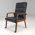 Black Leather Armchair With Wooden Armrests Sturdy Legs And Modern Design