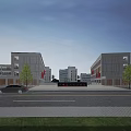 Modern Multi Story School Buildings With Spacious Square Trees And Car 3d model