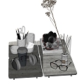 Ornaments combination water cup book pen holder green plant 3d model