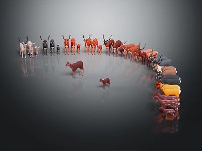Colorful Animal Figurines Arranged in Circular Ring with Large and Small Center Models 3d model